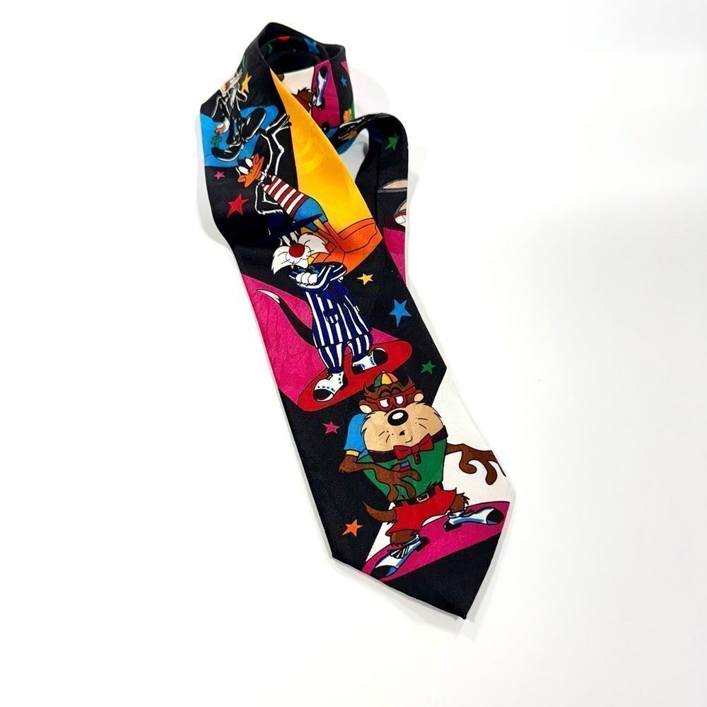 Warner Bros. Vintage 1993 Tie - Black with Multicolor Cartoon Characters